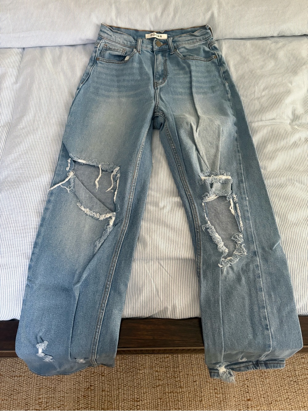 Women’s Light Blue Distressed Boyfriend Jeans by NOBO